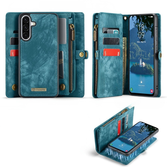 CASEME θήκη για Samsung Galaxy A56 5G, Retro Leather Wallet, με λουράκι, πράσινη