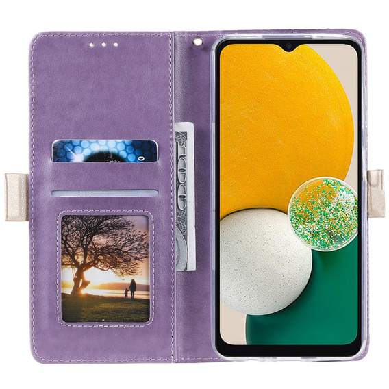 θήκη πτερύγιο για Samsung Galaxy A54 5G, Wallet Pocket Zipper Lace, μωβ