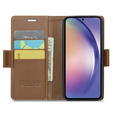 Θήκη για Samsung Galaxy A55, ERBORD Glossy Litchi, πορτοφόλι με πτερύγιο, καφέ
