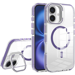 Θήκη για iPhone 17, για MagSafe, με βάση, διάφανη με μοβ ένθετα