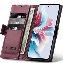 Θήκη για Oppo Reno 11F, ERBORD Glossy Litchi, πορτοφόλι με πτερύγιο, κόκκινη