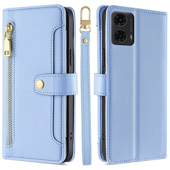 Θήκη με πτερύγιο για Motorola Moto G04 / G24 / G24 Power, Wallet Zipper Pocket, μπλε