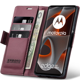 Θήκη για Motorola Edge 50 Pro, ERBORD Glossy Litchi, πορτοφόλι με πτερύγιο, κόκκινη
