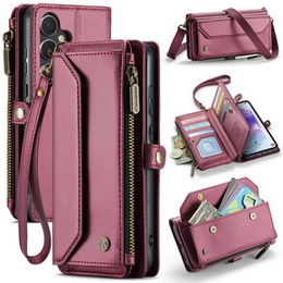 θήκη CASEME για Samsung Galaxy A55 5G, RFID Leather Wallet, με λουράκι ώμου, κόκκινη