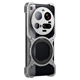 Θήκη για Xiaomi 15 Ultra, Kickstand Bumper, με κάλυμμα φακού, για MagSafe, ασημένια