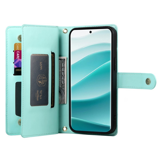 Θήκη με πτερύγιο για Xiaomi Redmi Note 14 Pro 5G / Poco X7 5G, Wallet Zipper Pocket, πράσινη