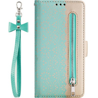 θήκη πτερύγιο για Samsung Galaxy A54 5G, Wallet Pocket Zipper Lace, πράσινη