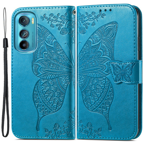 Θήκη με πτερύγιο για Motorola Edge 30, Butterfly, μπλε