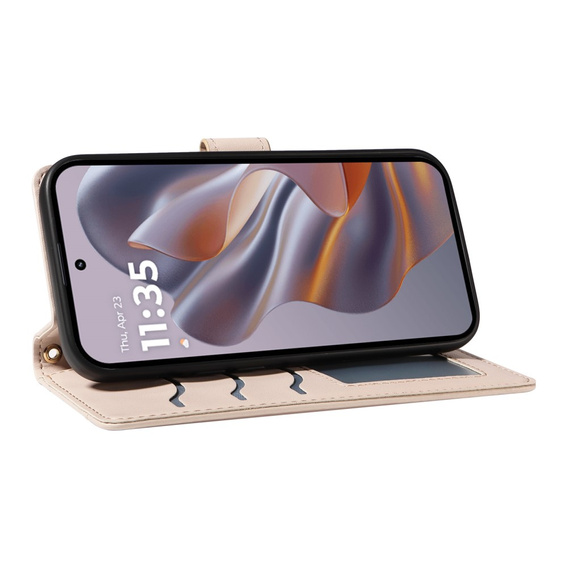 θήκη πτερύγιο για Motorola Edge 50 Neo / Motorola ThinkPhone 25, Rhombus Crossbody Leather, μπεζ