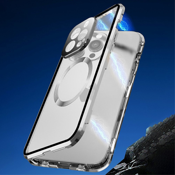 Μαγνητική θήκη MagSafe Dual Glass για iPhone 15 Pro Max, ασημένια