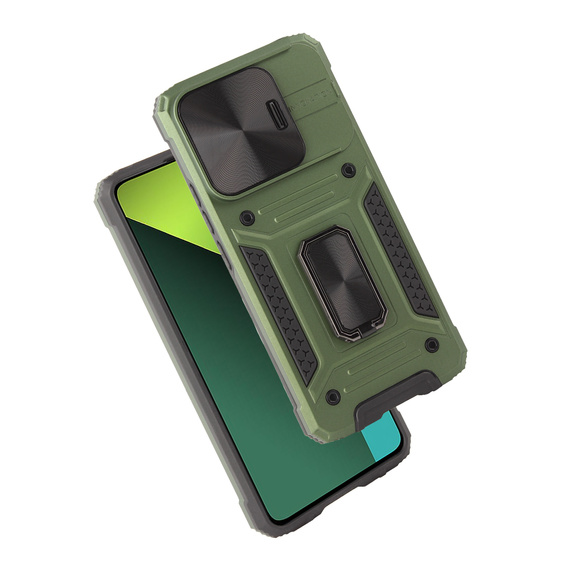 Θωρακισμένη θήκη για Xiaomi Redmi Note 13 Pro 5G, CamShield Slide, πράσινη + Μετριασμένο γυαλί 9H