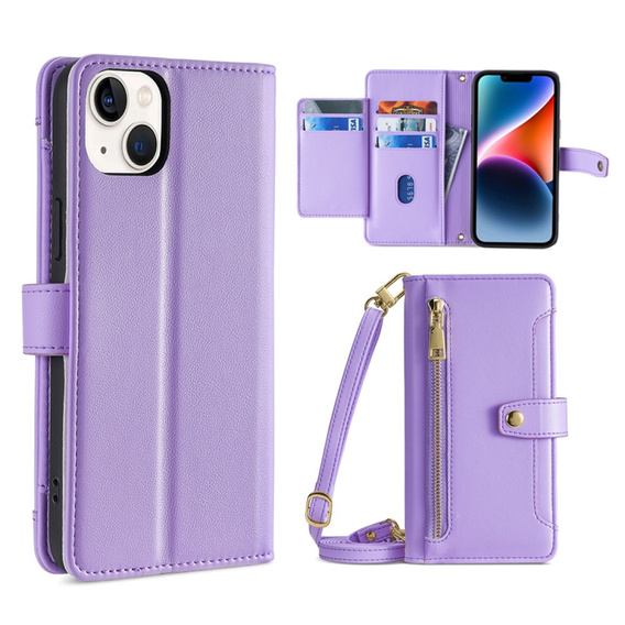 Θήκη με πτερύγιο για iPhone 14, Wallet Zipper Pocket, μωβ