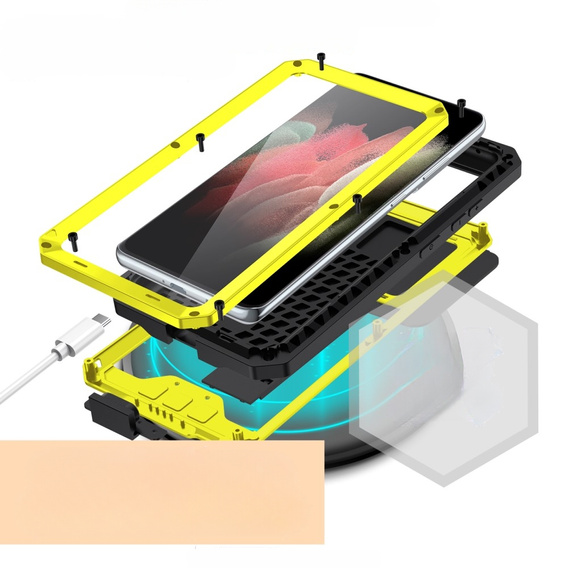 Θήκη για Samsung Galaxy S21 Ultra, R-JUST CamShield Slide, θωρακισμένη, κίτρινη / μαύρη