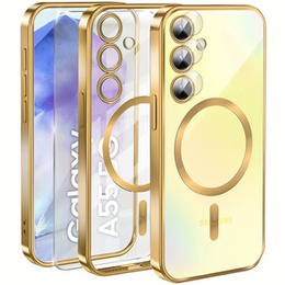 Θήκη για Samsung Galaxy A55 5G, Electro MagSafe, χρυσή + Γυαλί για την οθόνη