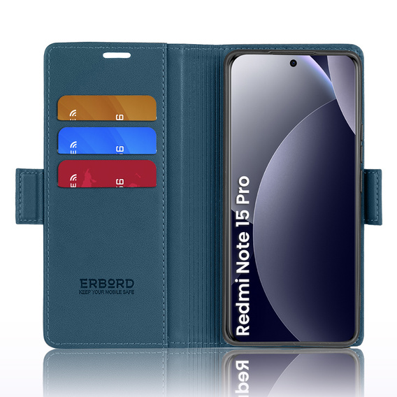 Θήκη με καπάκι ERBORD Glossy Litchi για Xiaomi Redmi Note 15 Pro 4G