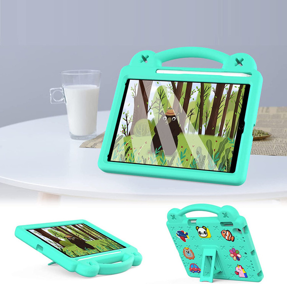Παιδική θήκη για iPad 9.7" 2018/2017 (6/5 gen.) / Pro 9.7" 2016, Cute Patterns, με βάση, πράσινη
