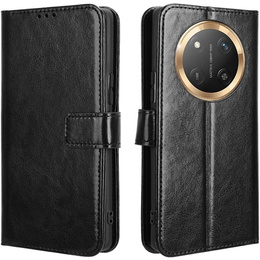 Θήκη με πτερύγιο για Honor Magic 7 Lite, Crazy Horse Wallet, μαύρη