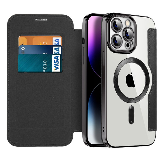 Θήκη με πτερύγιο για iPhone 14 Pro Max, RFID Wallet MagSafe CamShield, μαύρη