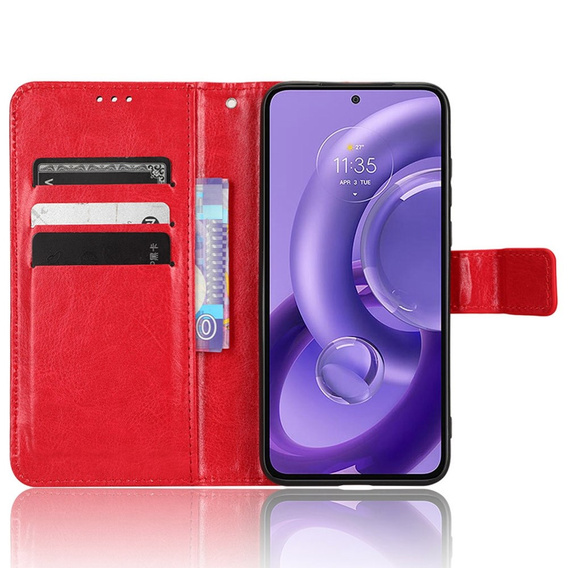 Θήκη με πτερύγιο για Motorola Edge 30 Neo 5G, Crazy Horse Wallet, κόκκινη
