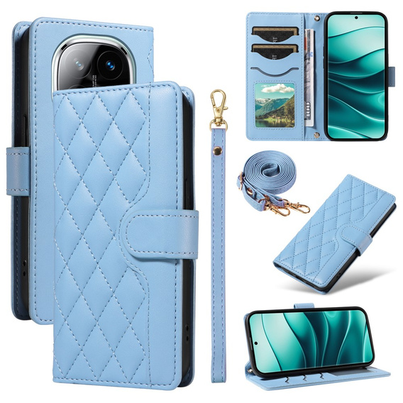 θήκη πτερύγιο για Xiaomi Redmi Note 14 Pro 5G / Xiaomi Redmi Note 14 Pro+ 5G / Xiaomi Poco X7 5G, Rhombus Crossbody Leather, μπλε