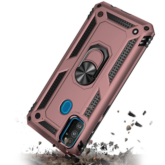 θωρακισμένη θήκη για Samsung Galaxy M21, Nox Case Ring, ροζ rose gold