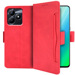 Θήκη με πτερύγιο για Realme C51, Card Slot, κόκκινη