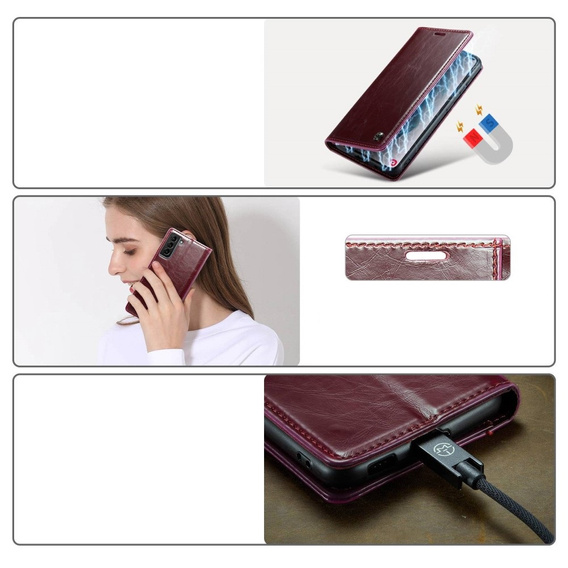 θήκη CASEME για Samsung Galaxy S21, Waxy Textured, κόκκινη