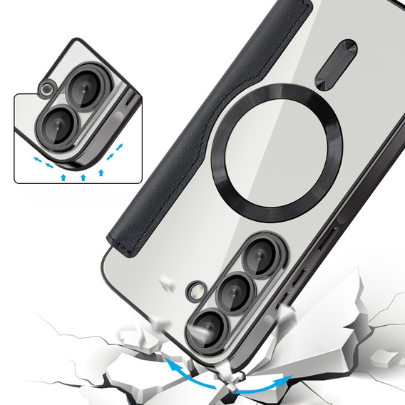 Θήκη με πτερύγιο για Samsung Galaxy A17 5G, πορτοφόλι RFID, για MagSafe, διάφανο/μαύρο