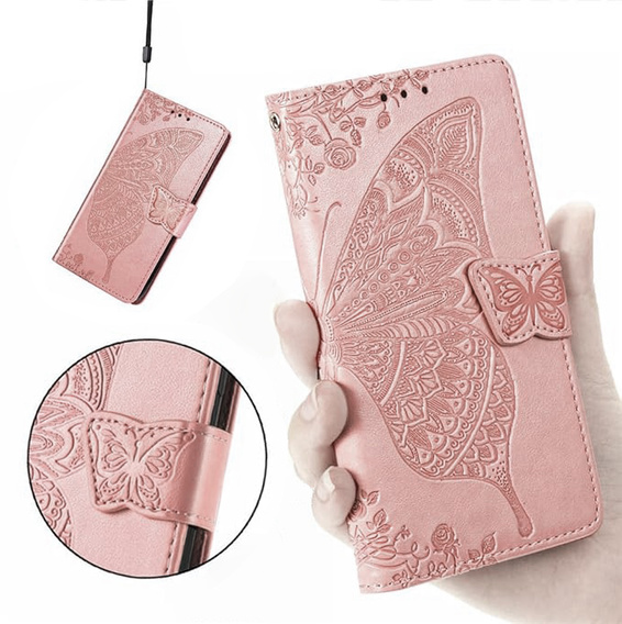 Θήκη με πτερύγιο για Realme 14X / Realme C75, Butterfly, ροζ rose gold