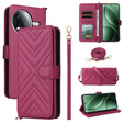 Θήκη με πτερύγιο για Xiaomi Poco F7 Ultra, Crossbody Leather Wallet, μπορντό