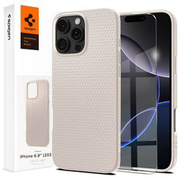θήκη Spigen για iPhone 16 Pro Max, Liquid Air, τιτάνιο + μετριασμένο γυαλί 9H