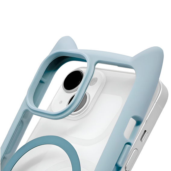 Θήκη για iPhone 13 / iPhone 14, για MagSafe, Cute Cat, μπλε + Γυαλί οθόνης