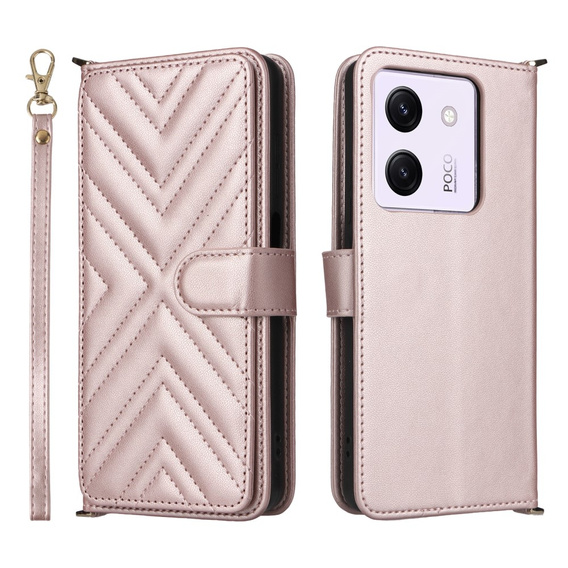 Θήκη με πτερύγιο για Xiaomi Poco M7 Pro 5G, Crossbody Leather Wallet, ροζ