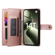 Θήκη με πτερύγιο για Xiaomi 14T, Wallet Zipper Pocket, ροζ