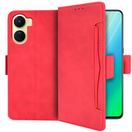 Θήκη με πτερύγιο για Vivo Y16 4G, Card Slot, κόκκινη