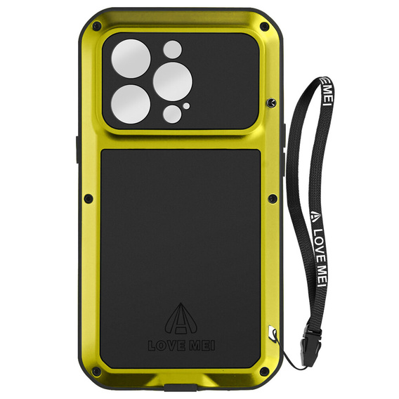 Love Mei Θήκη για iPhone 14 Pro, armored with glass, κίτρινη
