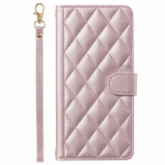 θήκη πτερύγιο για Samsung Galaxy A16, Rhombus Crossbody Leather, ροζ rose gold