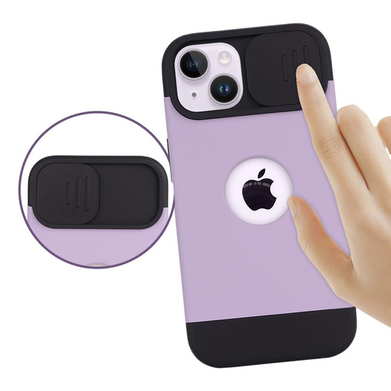 Θήκη ERBORD MagSafe Cam Slider, μοβ + γυαλί για την οθόνη για iPhone 13 / iPhone 14