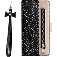 θήκη πτερύγιο για Samsung Galaxy A34 5G, Wallet Pocket Zipper Lace, μαύρη