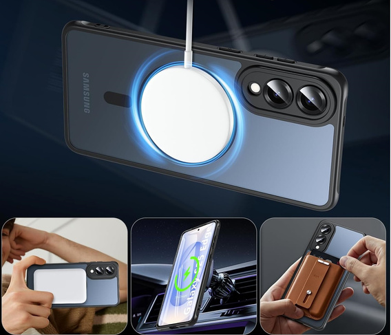Θήκη για Samsung Galaxy S25 Edge, Kickstand Matt Case, για MagSafe, μαύρη + Γυαλί οθόνης
