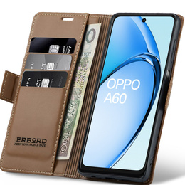Θήκη για Oppo A60, ERBORD Glossy Litchi, πορτοφόλι με πτερύγιο, καφέ