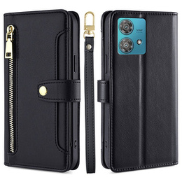 Θήκη με πτερύγιο για Motorola Edge 40 Neo, Wallet Zipper Pocket, μαύρη