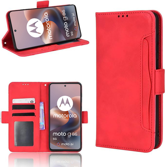 Θήκη με πτερύγιο για Motorola Moto G86 5G, Card Slot, κόκκινη