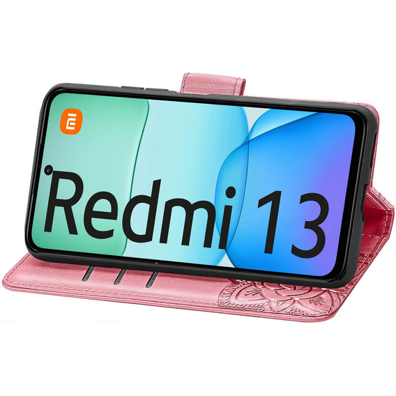 Θήκη με πτερύγιο για Xiaomi Redmi 13, Butterfly, ροζ rose gold