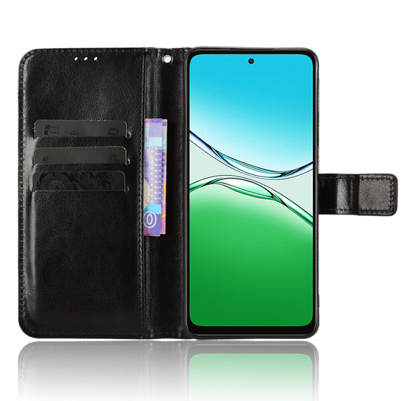Θήκη με πτερύγιο για Oppo A5 5G / A5m, Crazy Horse Wallet, μαύρη