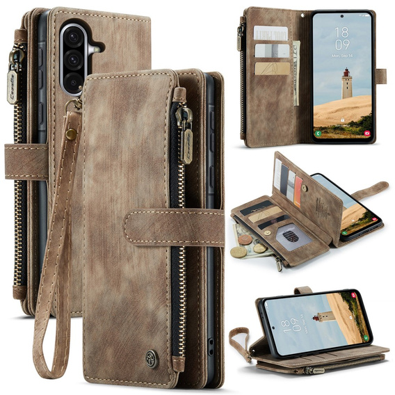 Η θήκη CASEME για Samsung Galaxy A56 5G, Leather Wallet Cash and Card Slots, με λουράκι, καφέ 