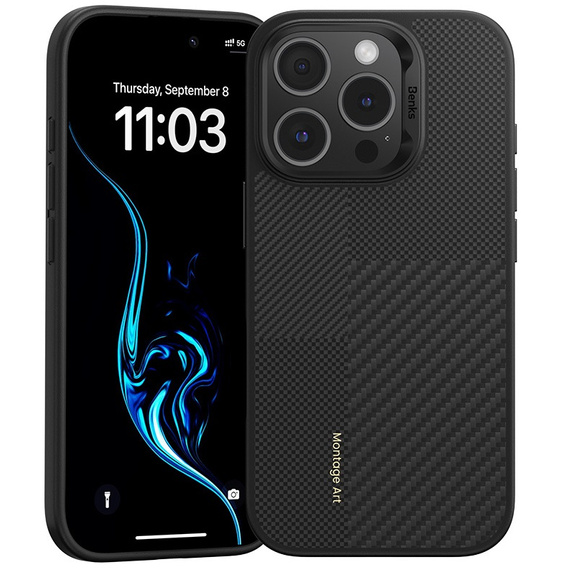 θήκη BENKS Kevlar για iPhone 16 Pro, για MagSafe, Carbon Fiber, μαύρη