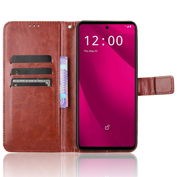 Θήκη με πτερύγιο για T Phone 2 Pro 5G, Crazy Horse Wallet, καφέ