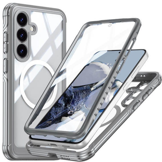 Θήκη για Samsung Galaxy S25 FE, Shockproof, με γυαλί, για MagSafe, γκρι