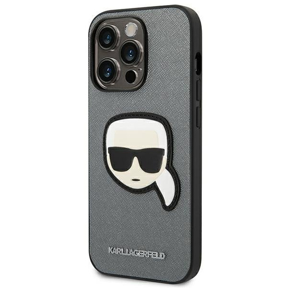 Karl Lagerfeld Θήκη για iPhone 14 Pro Max, Saffiano Karl's Head Patch, ασημένια